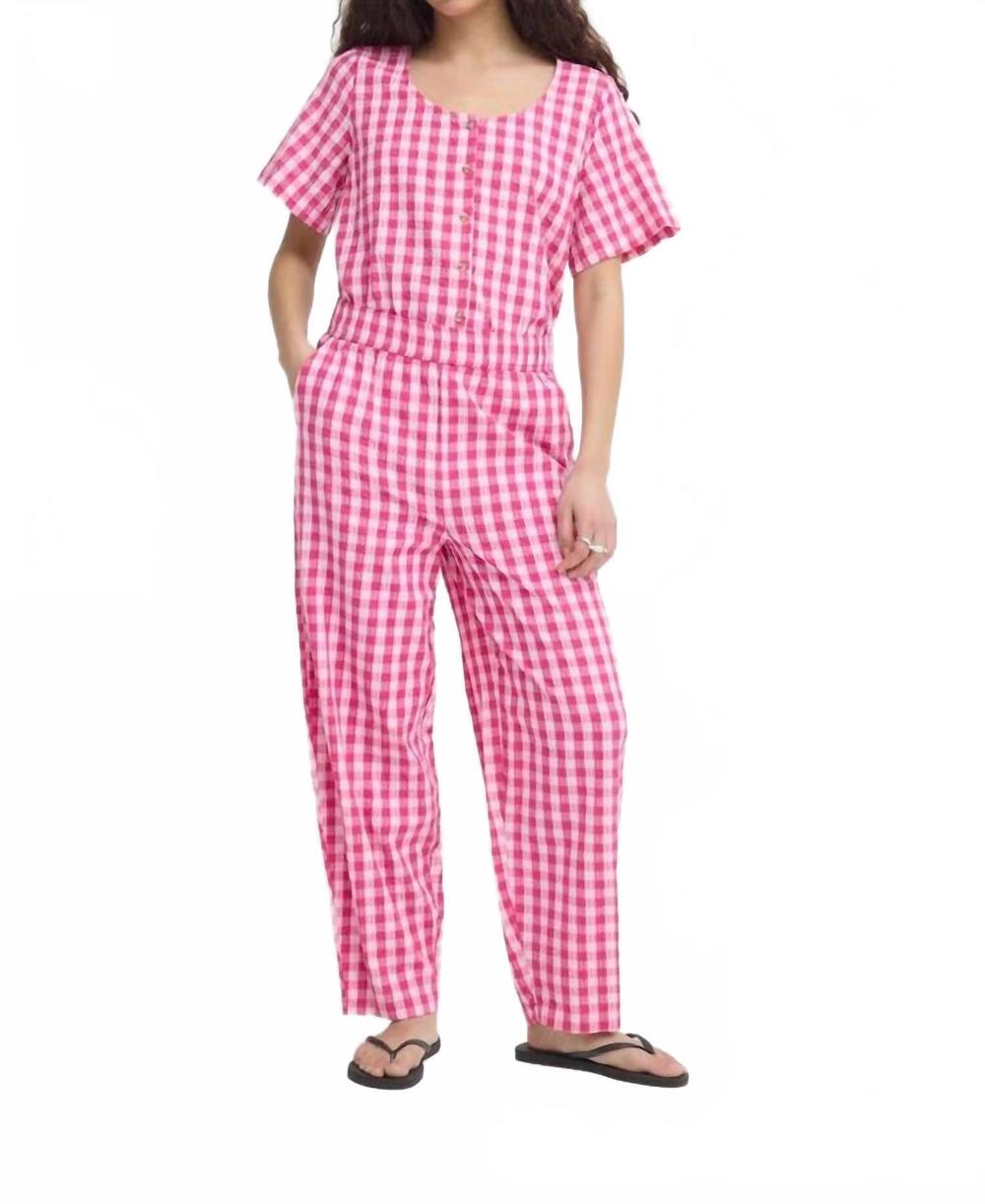 NEW ICHI felica gingham trousers in very berry check